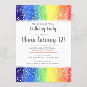 Rainbow Hearts Birthday Party Invitation