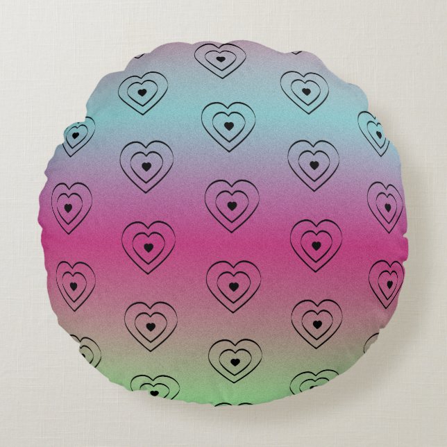Rainbow Hearts Black Pride Heart Round Cushion (Front)