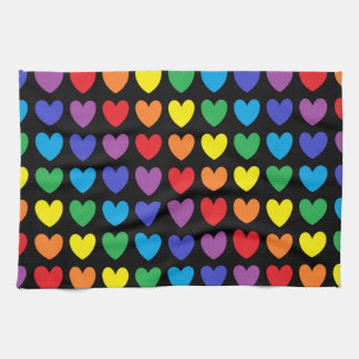 Rainbow Hearts Black Tea Towel
