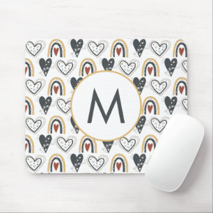 Rainbow Hearts Boho Pattern Monogram Initial Mouse Mat