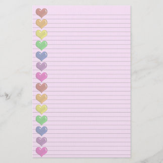 Rainbow Hearts Border optional lines stationery