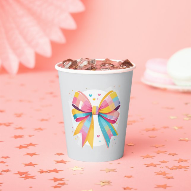 Rainbow Hearts Bow Baby Shower Paper Cups (Insitu)
