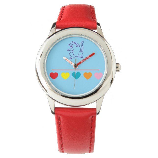 Rainbow Hearts Cat Kids Watch (Front)