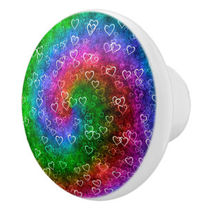 Rainbow Hearts Ceramic Knob