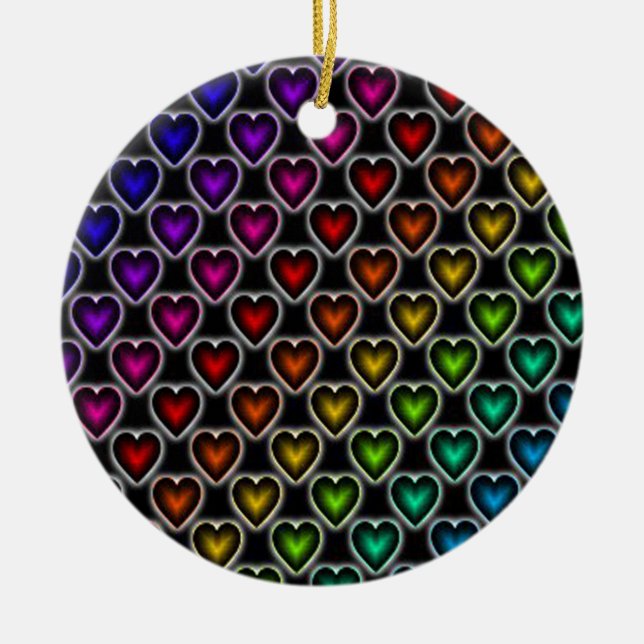 Rainbow Hearts Ceramic Tree Decoration (Front)
