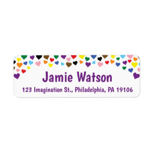 Rainbow hearts confetti frame border label