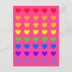 Rainbow Hearts Deep Pink Postcard