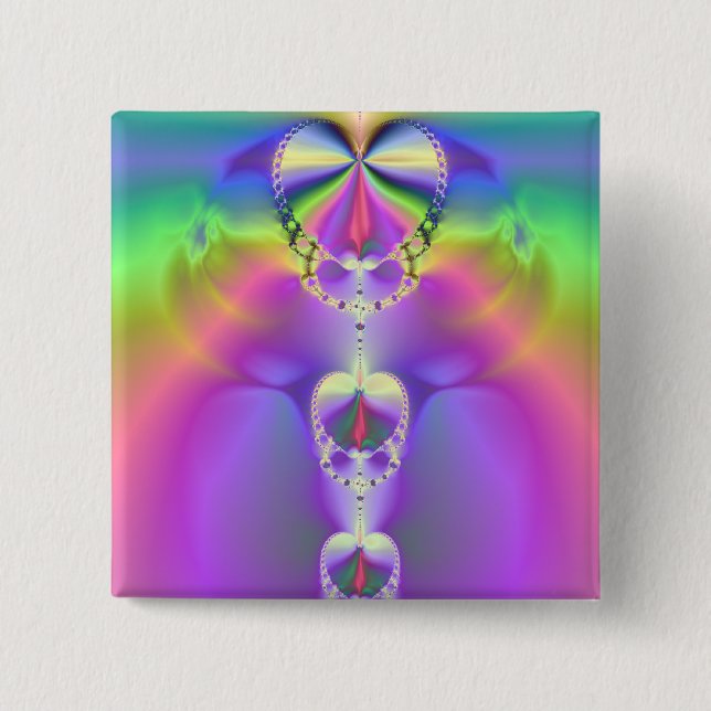 Rainbow Hearts Fractal 15 Cm Square Badge (Front)