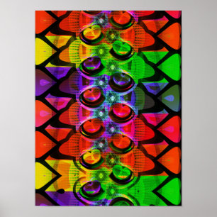 Rainbow Hearts Fractal Pattern Abstract Poster