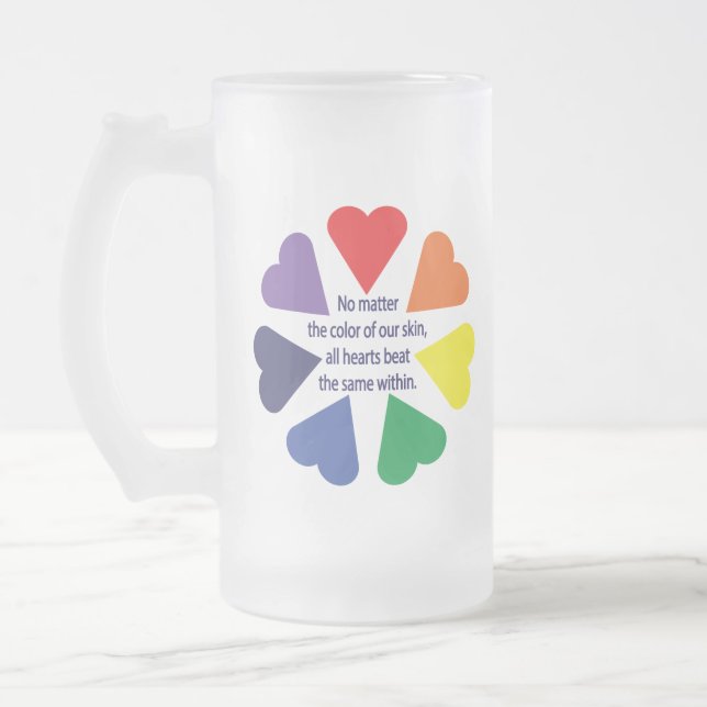 Rainbow Hearts Frosted Glass Beer Mug (Left)