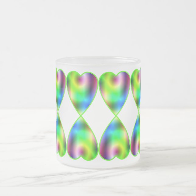 Rainbow Hearts Frosted Glass Coffee Mug (Center)