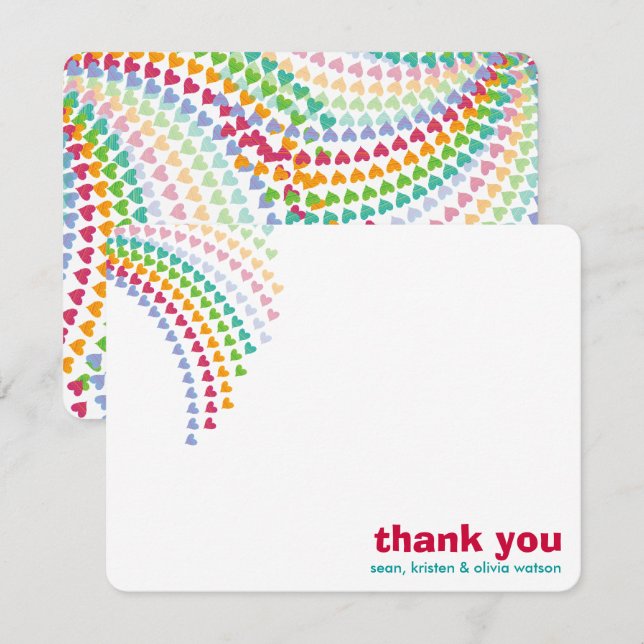 Rainbow Hearts Fun Sprinkles Whimsical Baby Shower Thank You Card (Front/Back)