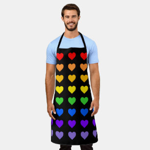Rainbow Hearts Gay Pride Black Apron