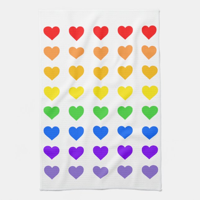 Rainbow Hearts Gay Pride Tea Towel (Vertical)