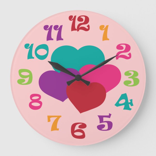 Rainbow Hearts Girls Wall Clock (Front)