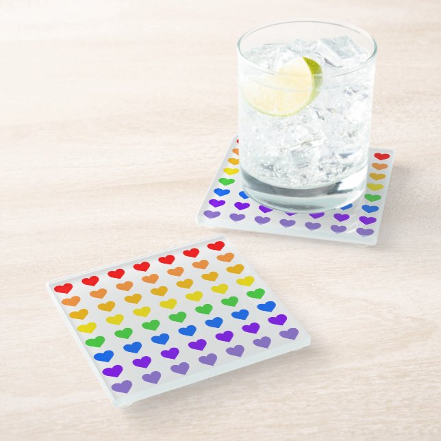 Rainbow Hearts  Glass Coaster (Angled)