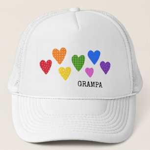 Rainbow Hearts Grampa NAME Colourful Love Joy Fun Trucker Hat