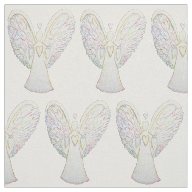 Rainbow Hearts Guardian Angel Art Fabric Material (Swatch)