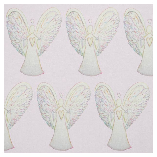 Rainbow Hearts Guardian Angel Art Fabric Material (Swatch)