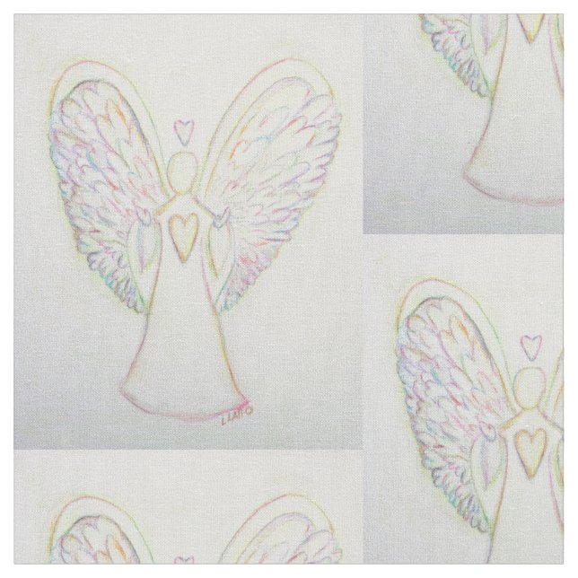 Rainbow Hearts Guardian Angel Art Fabric Material (Close Up)