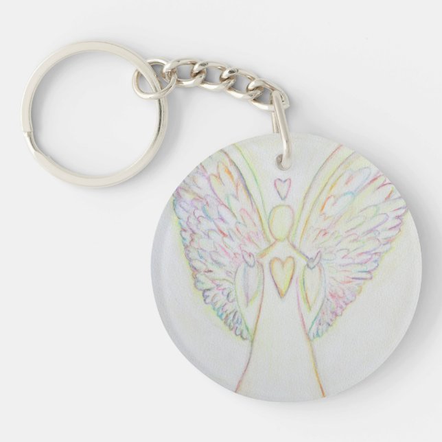 Rainbow Hearts Guardian Angel Custom Keychain (Front)
