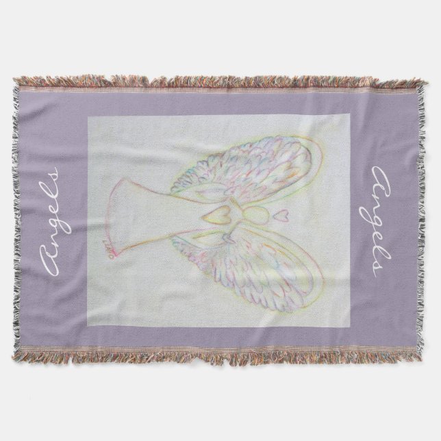 Rainbow Hearts Guardian Angel Custom Throw Blanket (Front)