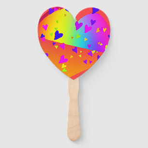 Rainbow Hearts Heart Shape Hand Fan