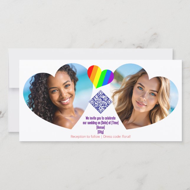 Rainbow hearts invitations Picture  (Back)