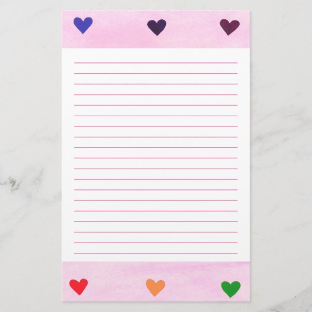 Rainbow Hearts Lined Stationery (Front)