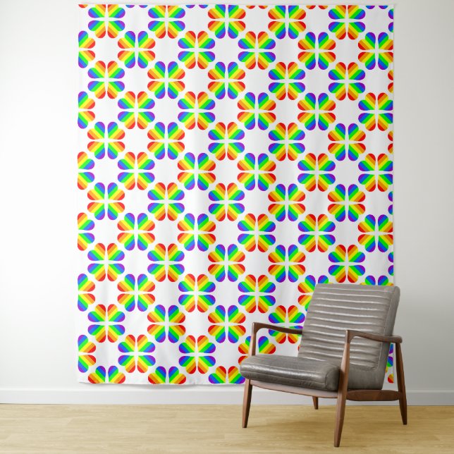 Rainbow hearts lines figure  tapestry (In Situ)