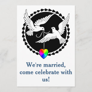Rainbow Hearts Love Dove Gay Reception Invitation