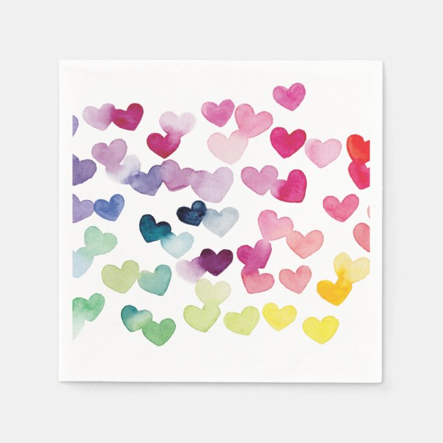 Rainbow hearts love watercolor Paper Napkin (Front)