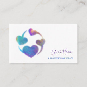 Rainbow hearts mental health coaching on white bus business card