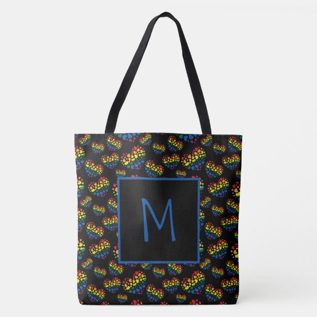 Rainbow Hearts Monogram Tote Bag (Front)