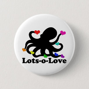 Rainbow Hearts Octopus Lots of Love 6 Cm Round Badge