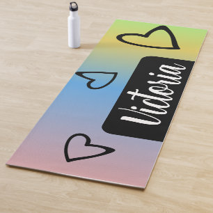Rainbow Hearts Ombré Name Yoga Mat
