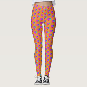 Rainbow Hearts on Orange Leggings