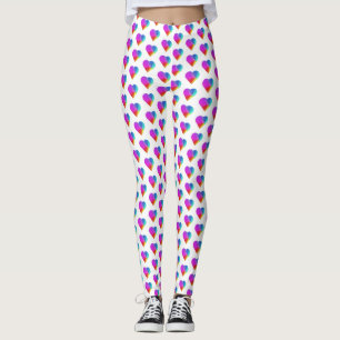 Rainbow Hearts on White Leggings