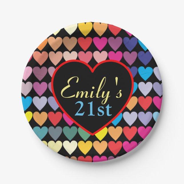 Rainbow Hearts Paper Plate (Front)