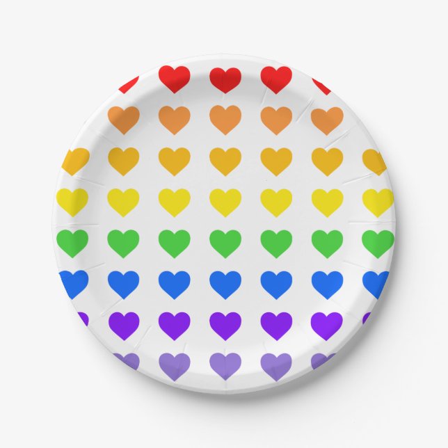 Rainbow Hearts  Paper Plate (Front)