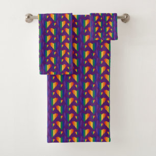 Rainbow Hearts Pattern Bath Towel Set