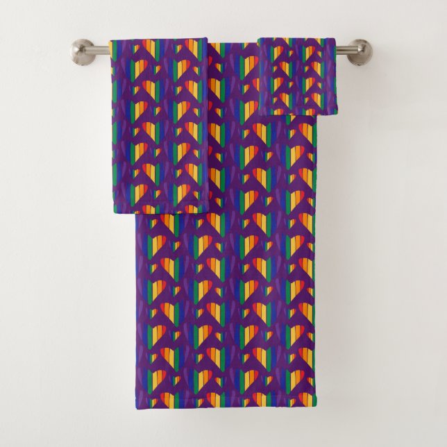 Rainbow Hearts Pattern Bath Towel Set (Insitu)
