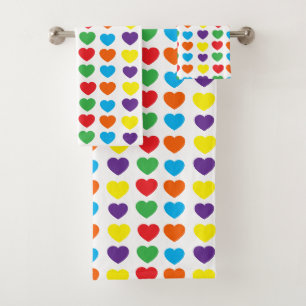 Rainbow Hearts Pattern Bath Towel Set