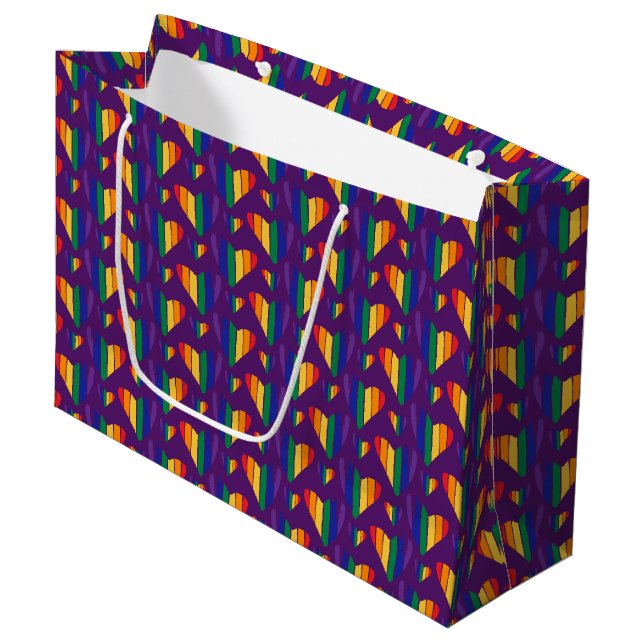 Rainbow Hearts Pattern Large Gift Bag (Front Angled)