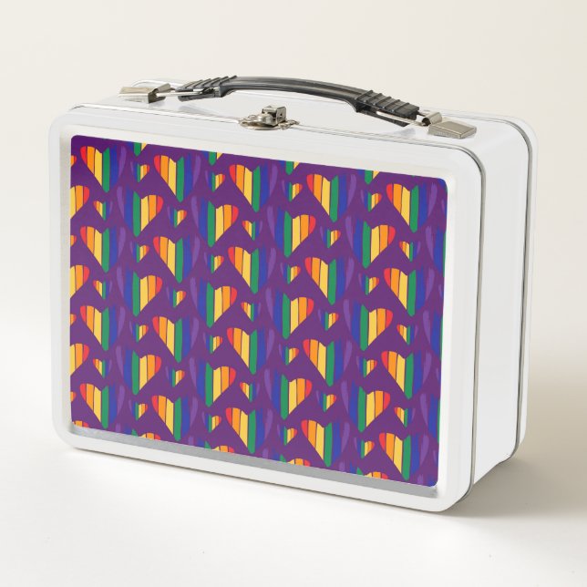 Rainbow Hearts Pattern Metal Lunch Box (Front)