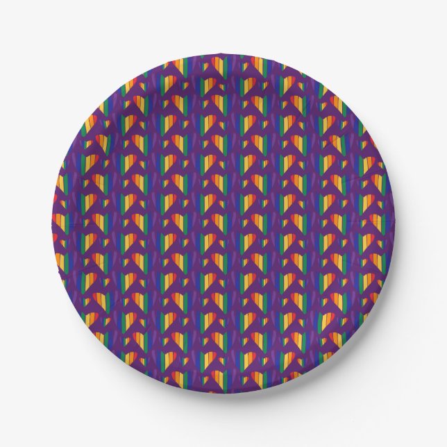 Rainbow Hearts Pattern Paper Plate (Front)
