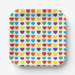 Rainbow Hearts Pattern Paper Plate