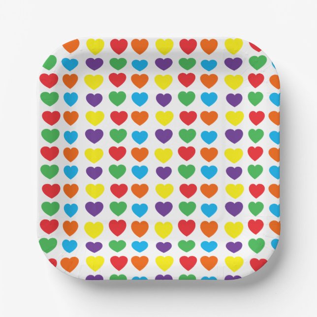 Rainbow Hearts Pattern Paper Plate (Front)