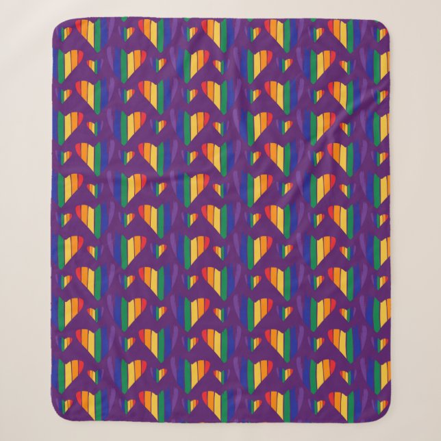 Rainbow Hearts Pattern Sherpa Blanket (Front)