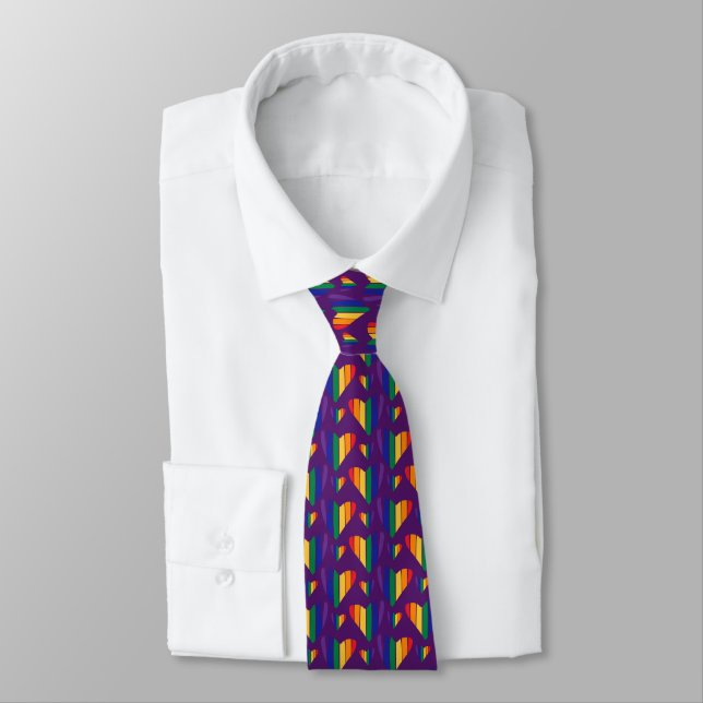 Rainbow Hearts Pattern Tie (Tied)